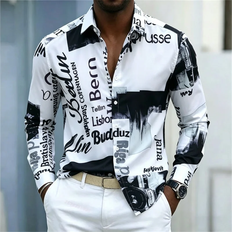Mens Fashion Casual - Мужская рубашка с длинным рукавом и