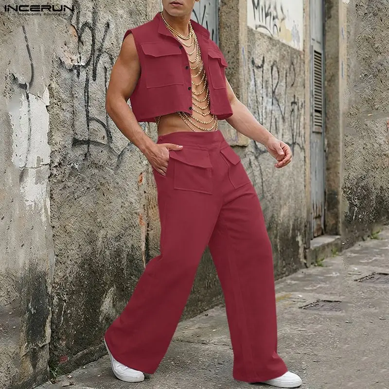 Men'S Fashion Outfits - Мужской комплект INCERUN: однотонные укороченные топы