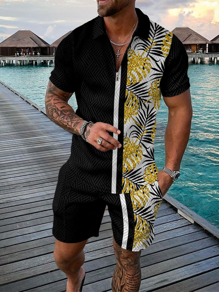 Men'S Fashion Polo - Мужской комплект с принтом гавайских кокосовых