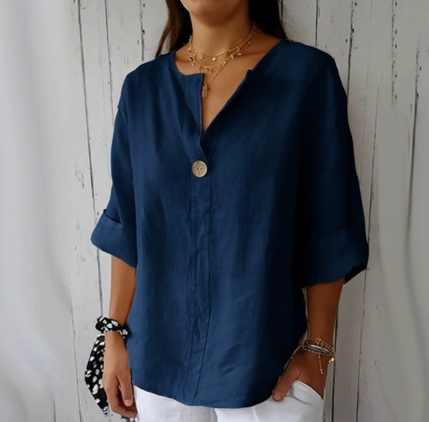 Linen Shirt Summer - Женская блузка больших размеров с V-образным