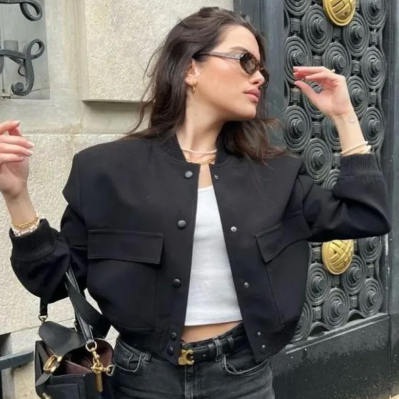 Varsity Jacket Letterman - HXAO женская куртка-бомбер, укороченная черная, белая