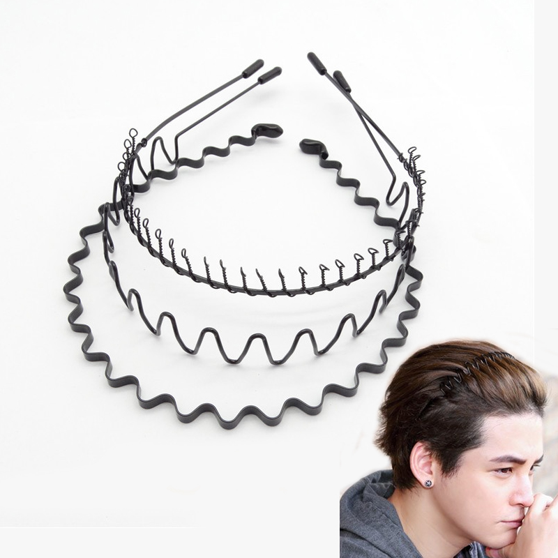 Men Fashion Hair Style - Модная черная металлическая волнистая спортивная повязка