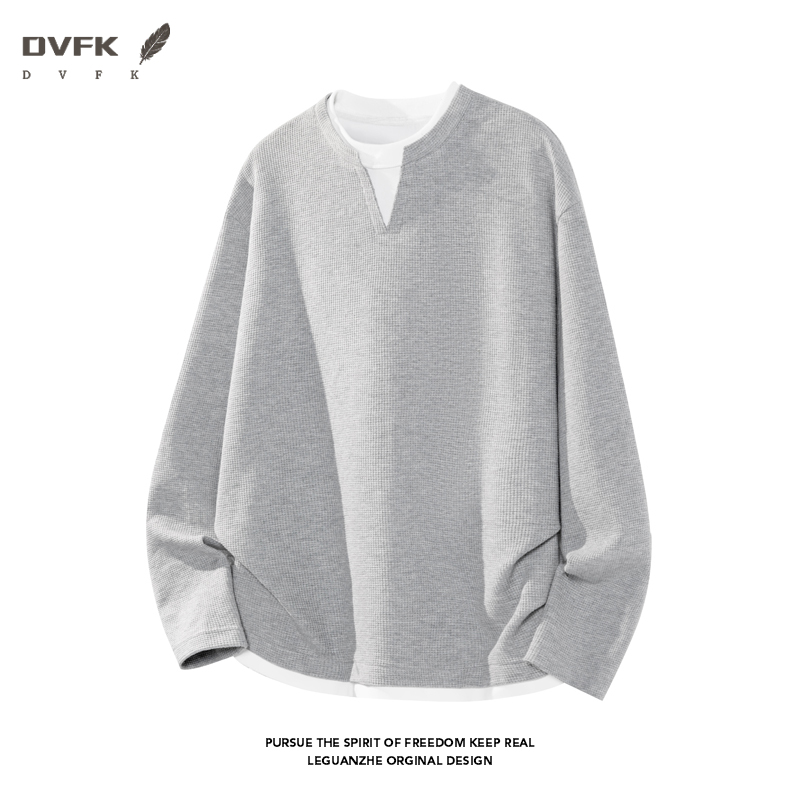 Mens Fashion Casual - Мужская рубашка с эффектом двухслойности, длинным
