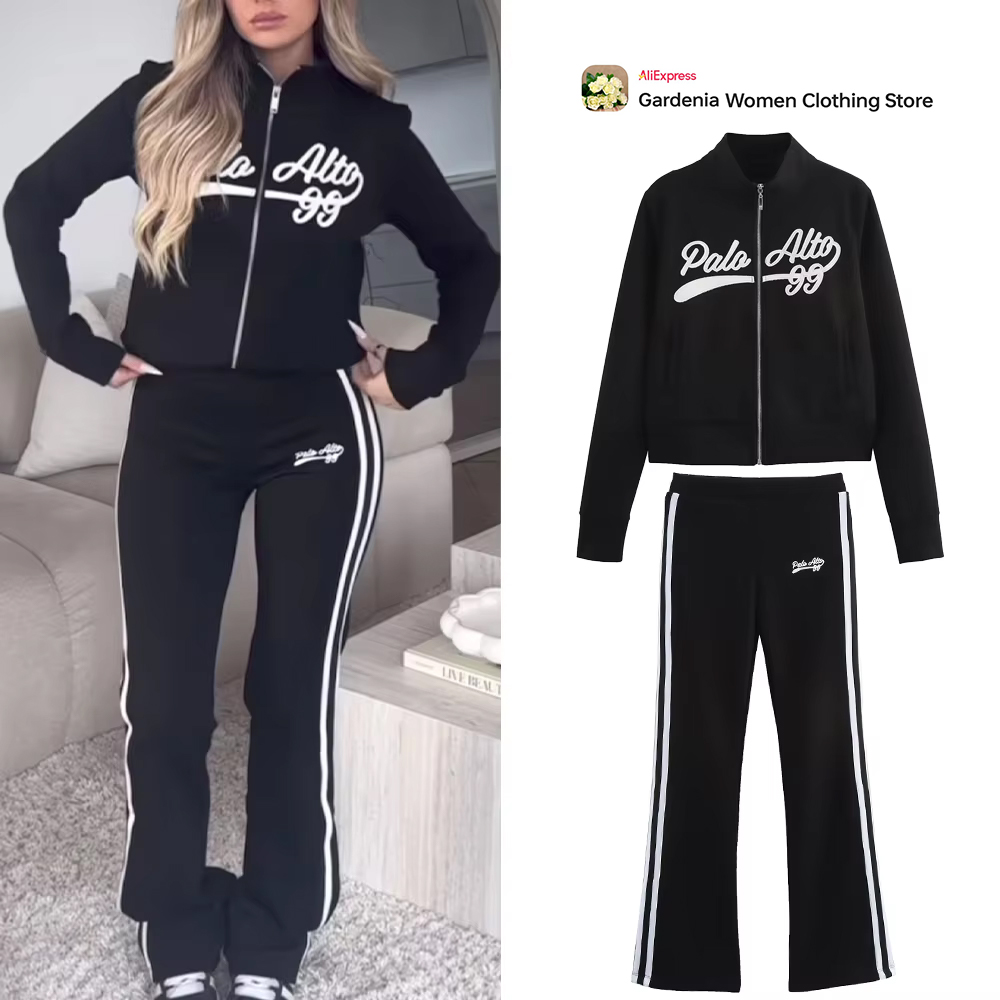 Varsity Jacket Letterman - Повседневный женский черный университетский спортивный комплект