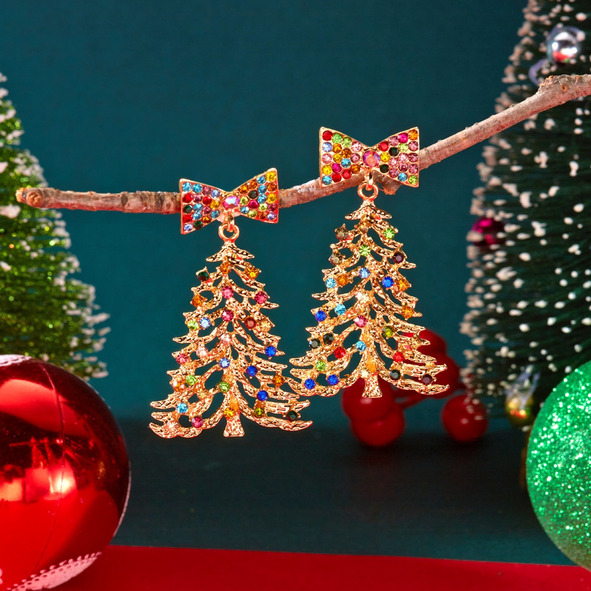Mens Xmas Fashion - Рождественские праздничные серьги-капли, красочные стразы с