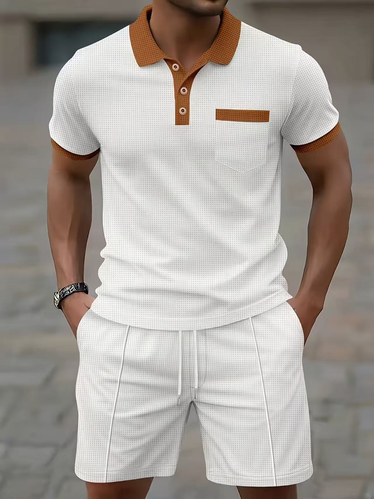 Men'S Fashion V Neck T Shirts - Бестселлер: мужской летний комплект из футболки-поло
