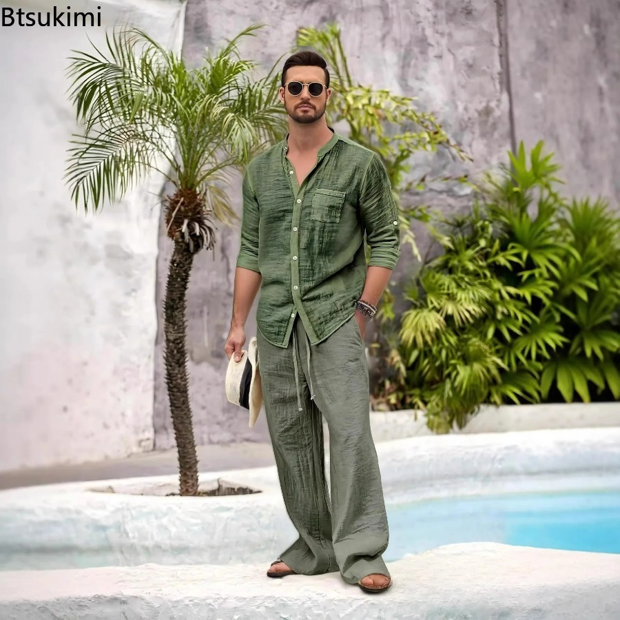 Новый мужской повседневный ком – обзор и цена Linen Shirt Summer