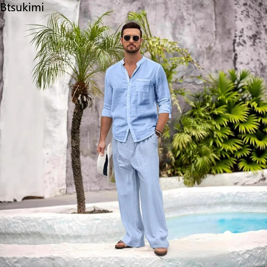 Новый мужской повседневный ком – обзор и цена Linen Shirt Summer
