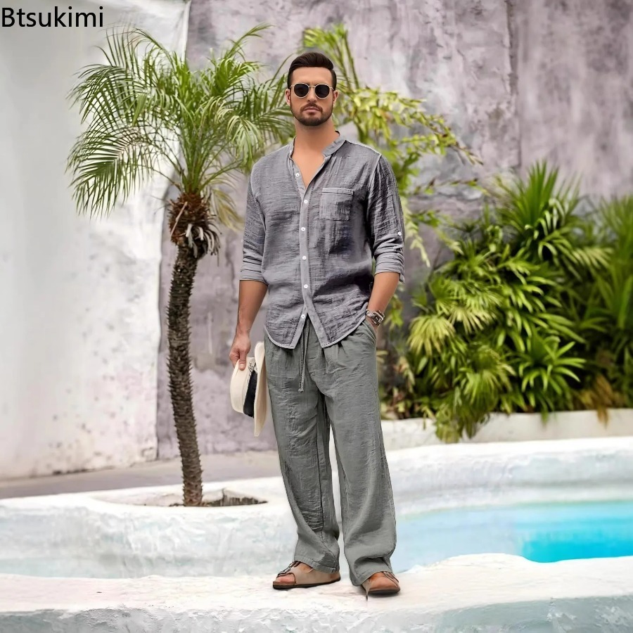 Новый мужской повседневный ком – обзор и цена Linen Shirt Summer